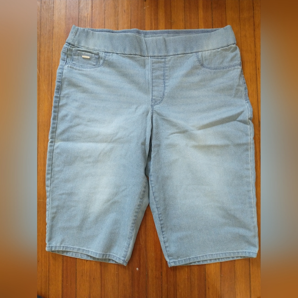 Nine West Size 16 Light Blue & White Pinstripe Pull-on Skimmer Shorts